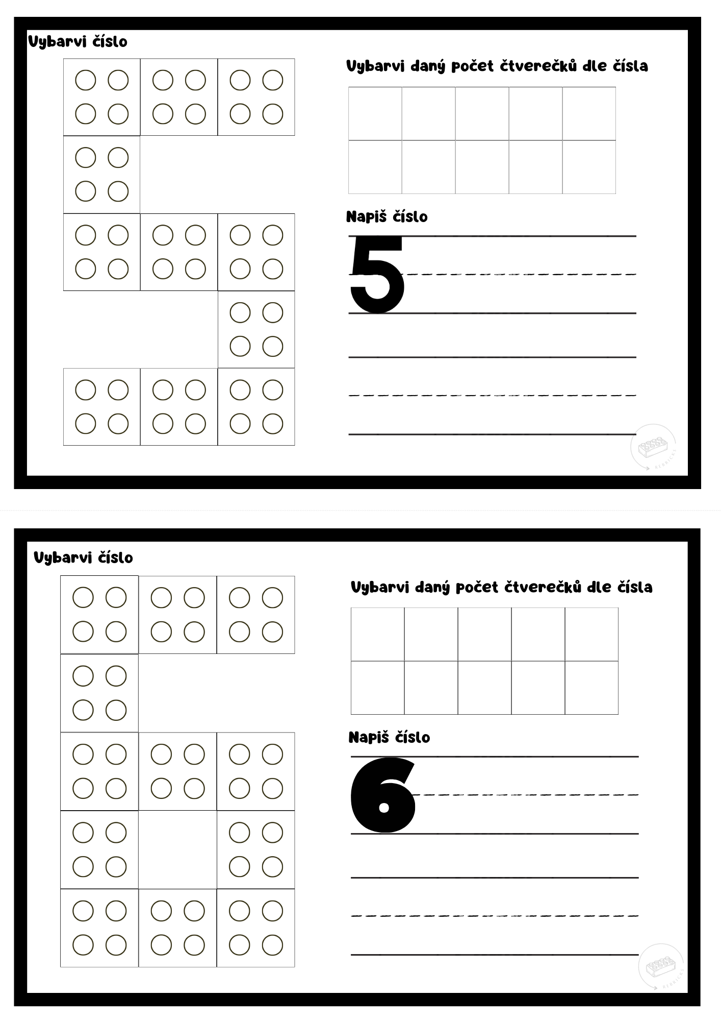 Čísla - černobílé šablony