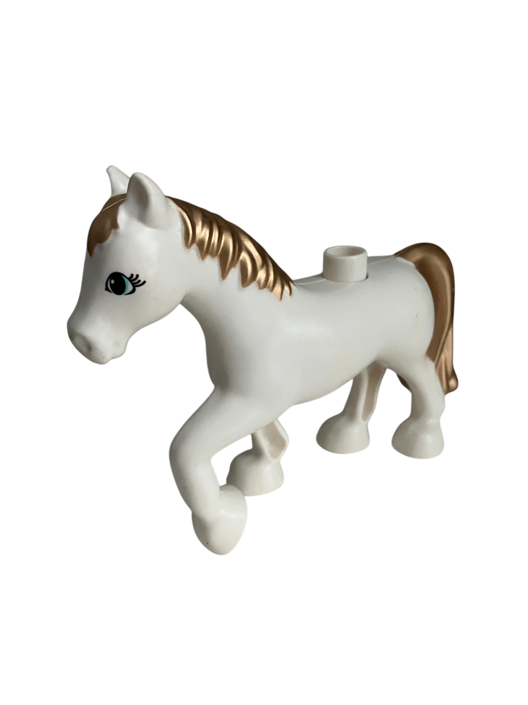 Lego Duplo kůň bílý veliký se zlatou hřívou